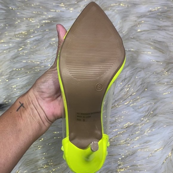 Wild Diva - Neon Yellow Pointy Studded Sexy Stiletto Heels Size 8 - Picture 6 of 8